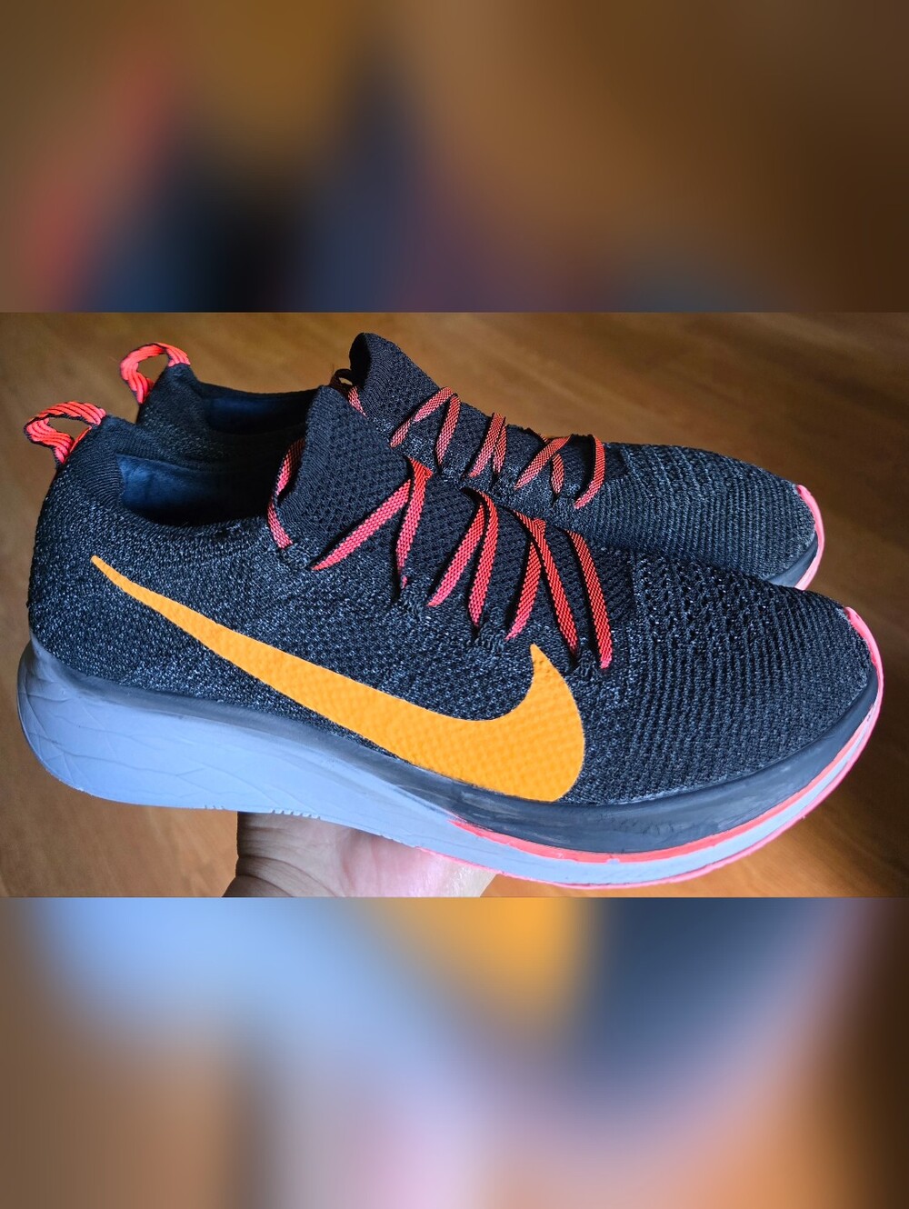 Sz 8.5 Women's NIKE ZOOM FLY FLYKNIT 'Black Orange Peel' Running